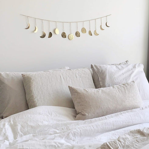 Hammered 36" 13 BASE ROOTS Moon Phase Wall Decor, Gold Wall Decor for Bedroom & Living Room, Bohemian Wall Decor