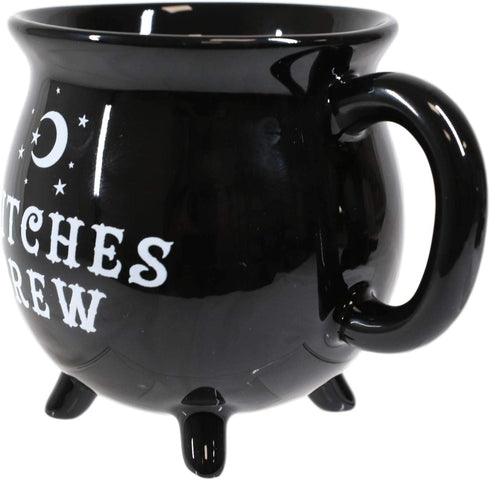 Ebros 14oz Wicca Sacred Crescent Moon Cauldron Mug, Black Coffee Tea Drink Cup