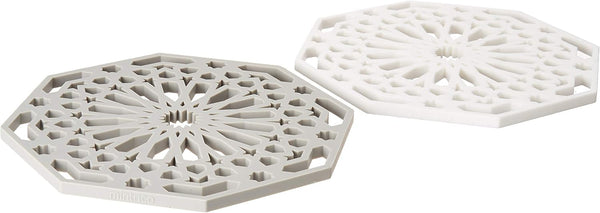 Mintrico Silicone Trivet Mat Pad for Hot Dishes, Set of Two (White & Grey Octagon)