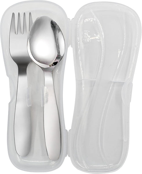 VANRA 2 Pieces Children Fork and Spoon Set with Travel Case, 18/8 Stainless Steel Kids Flatware Set
