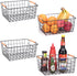 LeleCAT Set of 4 Wire Baskets with Wooden Handles, Wire Storage Organizer Baskets for Household Refrigerator, Cabinets,