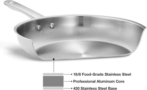 KOCH SYSTEME CS 10 Inch Stainless Steel Frying Pan, PFAS-Free, Induction Compatible with Stay-Cool Handle