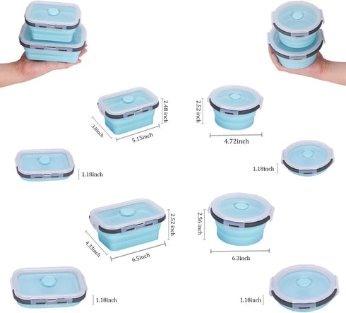 KUON Collapsible Silicone Food Storage Containers, Set of 4 with Airtight Lids, Microwave and Freezer Safe