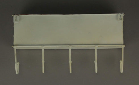 PD Home & Garden Distressed White Metal Wall Pocket with Hanging Hooks