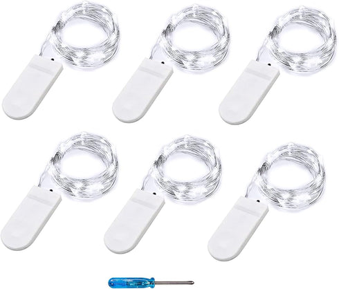 Fairy Lights CR2032 Battery Operated - 6.6Ft/2Meter 20 LEDs Micro Silver Wire String Lights, 6 Pack