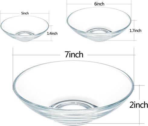 Clear Glass Bowls - 15oz Cereal, Pasta, Soup, Dessert, Salad, Mixing Bowls, 7 inch Set of 2