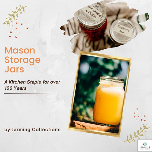 JARMING COLLECTIONS 24 oz Mason Jars with Lids & Bands - BPA Free Plastic Storage Lids - Set of 2 Regular Mouth Jars