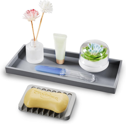 Bloss Silicone Tray Set for Bathroom/Kitchen - 15.7" Bathroom Soap Dispenser Tray and Soap Holder, Silicone Vanity Trays Countertop Organizer for Scrubber, Perfume, Jewelry, Candle Tray by Bloss