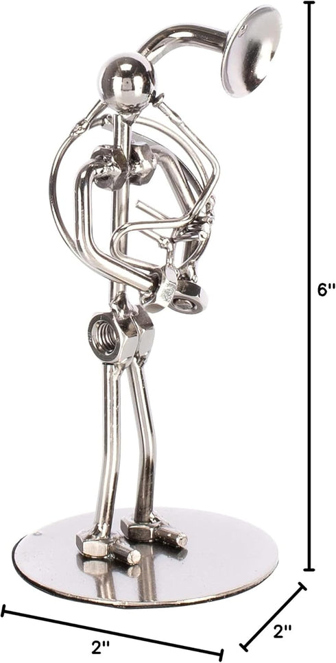 Broadway Gifts 6" Silver-Tone Figurine - Metal Sousaphone Player Statue - Industrial Musician Tuba Player