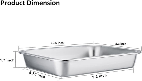 TeamFar Lasagna Pan, 10.6 x 8.3 x 1.7inch Stainless Steel Rectangular Cake Brownie Pan Casserole Baking Dish, Compact for Toaster Oven, Non Toxic & Healthy, Brushed Finish & Easy Clean-Dishwasher Safe by TeamFar