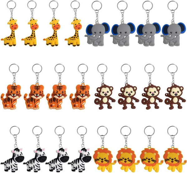 iMagitek 24 Pack Jungle Safari Animal Keychains, Kids Party Bag Fillers, Jungle Safari Baby Shower Favors