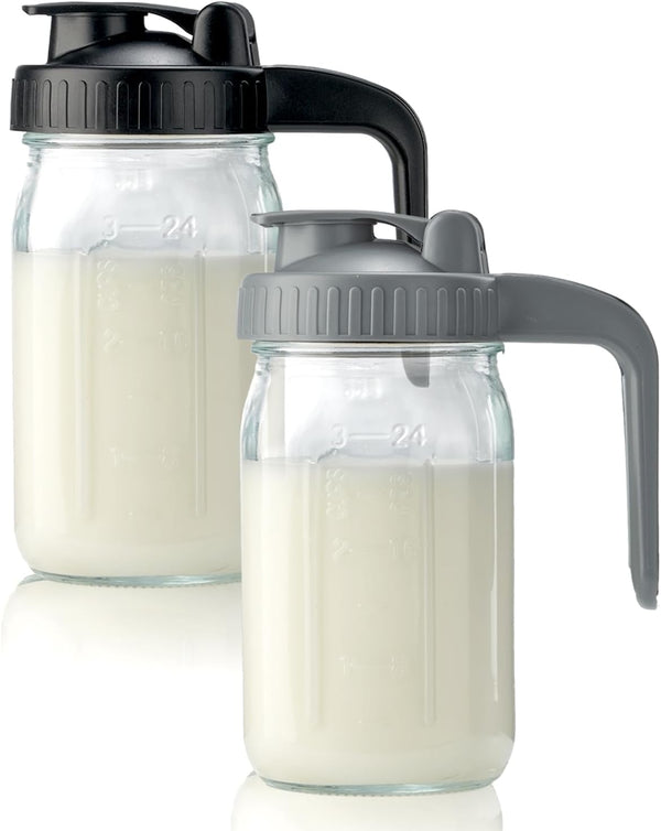 2 Pack 32oz Glass Pitcher with Lid & V-shaped Pour Spout -
