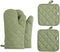 Oven Mitts and Pot Holders Set, 4 pcs, High Heat Resistant 500 Degree Cotton Glove (12 Inch, Green)