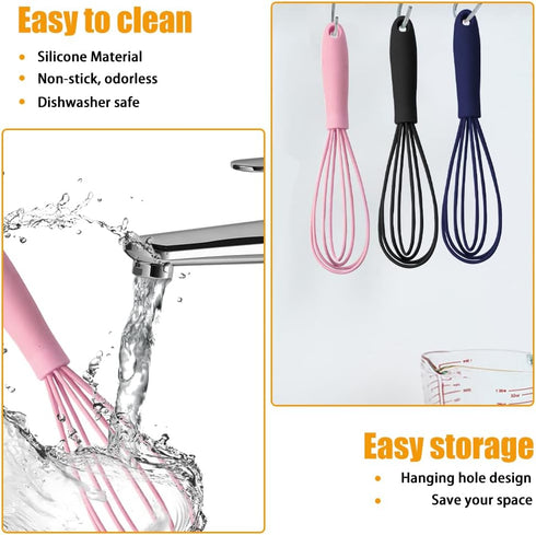 NCAM 5 Pcs Silicone Whisk for Cooking, Mini Stainless Steel Dough Whisk, Non Stick Hand Whisk