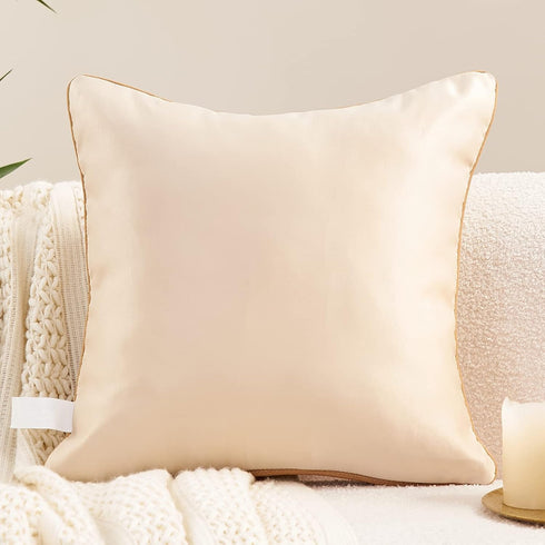 Avigers 18 x 18 Inch Square Beige Gold Abstract Striped Embroidery Cushion Case - Luxury Decorative Pillow Cover