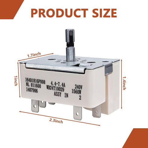 WB24T10029 Surface Burner Control Switch Replacement for GE Electric Ranges, Beige 6 Inch Infinite Switch