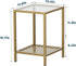 2-Tier Storage,13.3" 11.8" 19.7",Modern SAYGOER Glass Side Table Small Gold End Table for Narrow Space Square