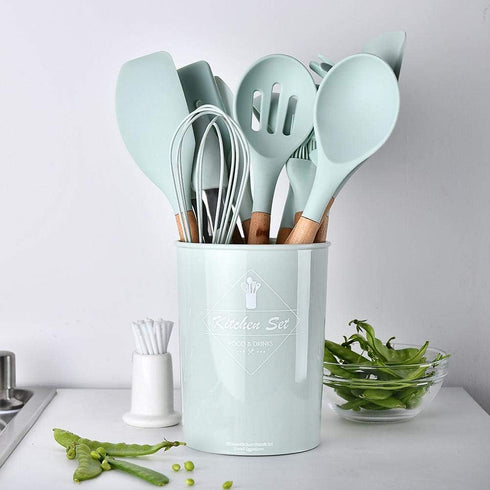 Pasta Server Silicone Cooking Utensil, BPA Free Non-Toxic Spaghetti Spoon with Natural Wood Handle
