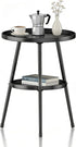 LMGVRZK Side Table 2-Tier Small Round End Table Metal Black Accent Table for