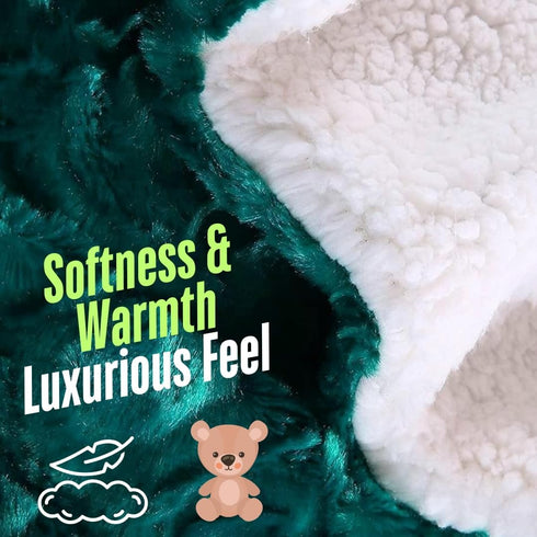 50" 60" DaDa Bedding Lavish Emerald Teal Green Faux Fur Fuzzy Throw Blanket - Mermaid Scales Design White Sherpa