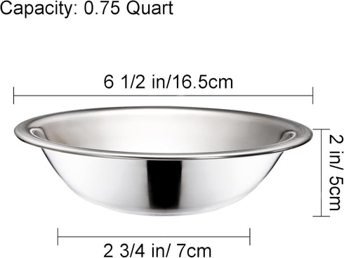 Okllen 10 Pack Small Stainless Steel Bowls, 6 1/2 Inch Wide Metal Prep Bowls, 3/4 Quart for Cooking, Serving, Baking