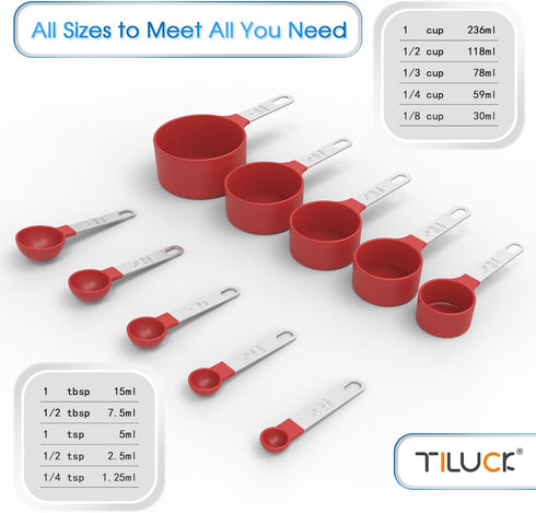 TILUCK Stackable Measuring Cups & Spoons Set, Nesting Measure Cups with Stainless Steel Handle, Kitchen Gadgets for