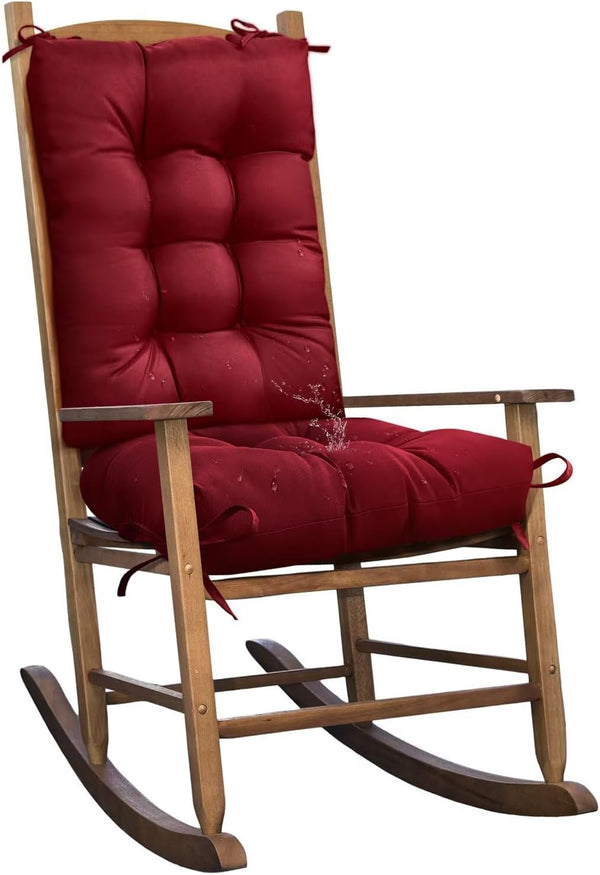Set of 1 Indoor Outdoor Burgundy Chair Cushion Waterproof High Back Rocking