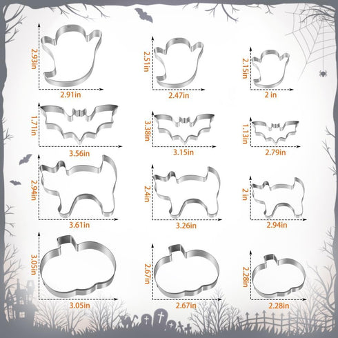 Halloween Cookie Cutters Set - 12 Pieces Stainless Steel Halloween Cookie Cutters Shape,Pumpkin, Ghost, Bat and Cat Cookie Cutter Shapes for Halloween Food Party Decorations by BYkooc