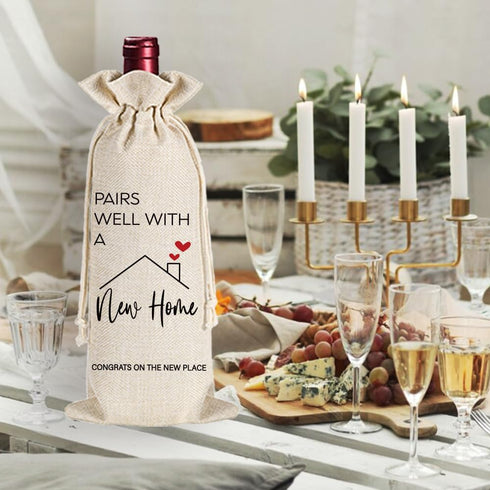 Pairs Well with A New Home Wine Gift Bag, Funny Housewarming Gift for Hostess, Realtor Clients, 5