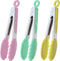 Small Tongs with Silicone Tips, 7-Inch Serving Tongs, Set of 3 (Pink Mint Yellow)