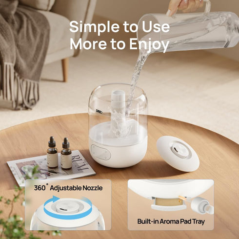 3L 30H 26dB DREO Humidifiers for Bedroom, Top Fill & Quiet Runtime for Large Room, Cool Mist Ultrasonic Humidifier