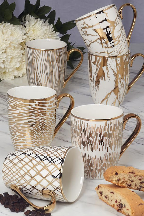 Set Matrix Gold Porcelain Coffee & Tea Mug Premium Fine Porcelain with Elegant Gold-Plated Finish, Luxury Drinkware
