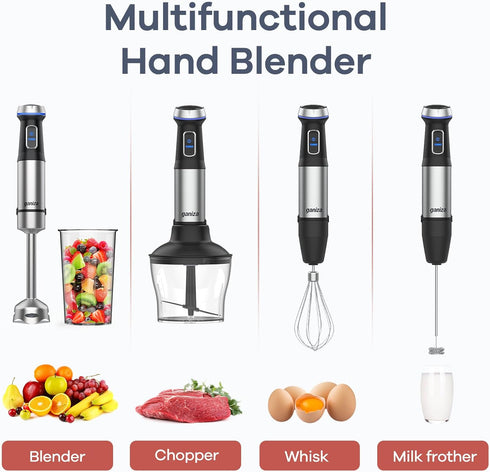 Ganiza Immersion Blender, 5 in 1 Hand Blender, 1000W Heavy Duty Motor with 16 Speed Mode and Accessories