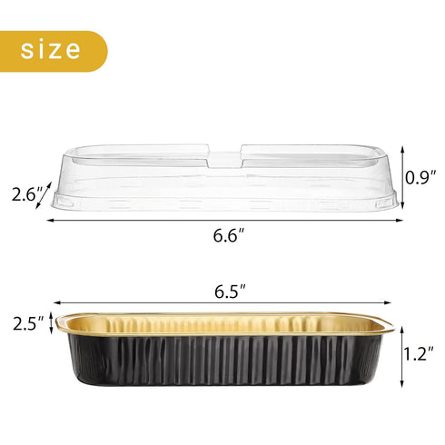 EUSOAR Creme Brulee Ramekins, 25pcs 6.8oz 6.5"x2.5"x1.2" Aluminum Foil Black Gold Baking Cups Pan Tin with Lids, Rectangle Disposable Ramekins Cupcake Containers Wrappers, Dessert Cheesecake Pan Cups