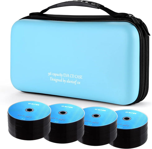 alavisxf xx CD Case, Portable Zipper Holder for 96 Capacity Blu-ray DVD, EVA Protective Disc Storage Organizer Bag (Sky