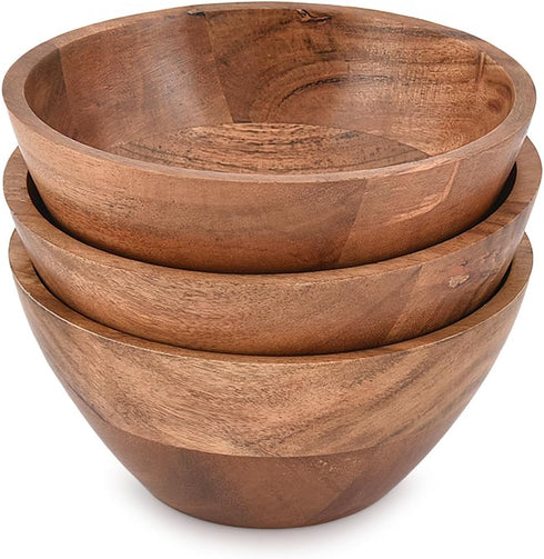 NIRMAN Bowl Set Acacia Wood for Kitchen, Small Snack Bowls Set for Entertaining, Wooden Bowls for Décor (6" x 6" x