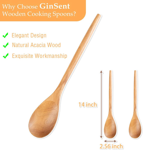 Wooden Spoons for Cooking,14 Inch Comfort Grip Wood Spoons,Wooden Kitchen Utensils for Stirring Scraping Flipping and Serving,Non-Stick Cookware Safe(Acacia,2 Spoons Set)