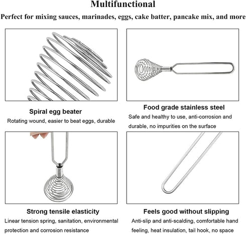 Stainless Steel Spring Coil Whisk, Hand Mixer Kitchen Tool for Mixing, Blending, Beating, Cooking