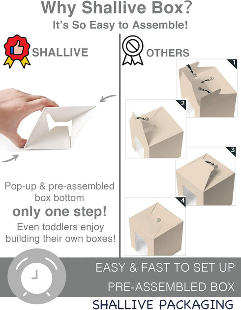 Individual White Cupcake Boxes with Window and Inserts, 15 Count Pre-Assembled Auto-Popup for Wedding Baby Shower