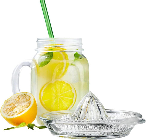 Glass Lemon Juicer, Manual Squeezer for Small Citrus with Handle and Pour Spout, 2.02oz
