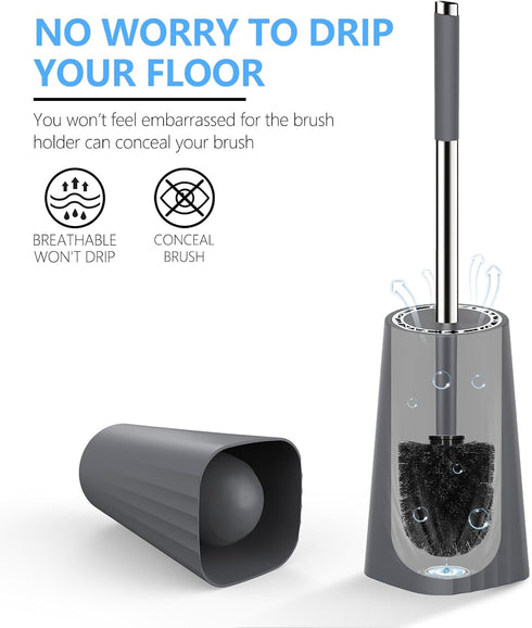 SetSail 3 PacksGery Toilet Brush, Compact Size Toilet Bowl Brush and Holder Toilet Brushes for Bathroom with Stainless