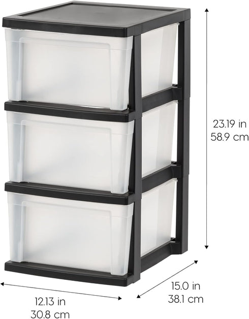 IRIS USA 3-Drawer Plastic Storage Dresser, 2-Pack Standing Organizer Storage Container with Drawers for Clothes,