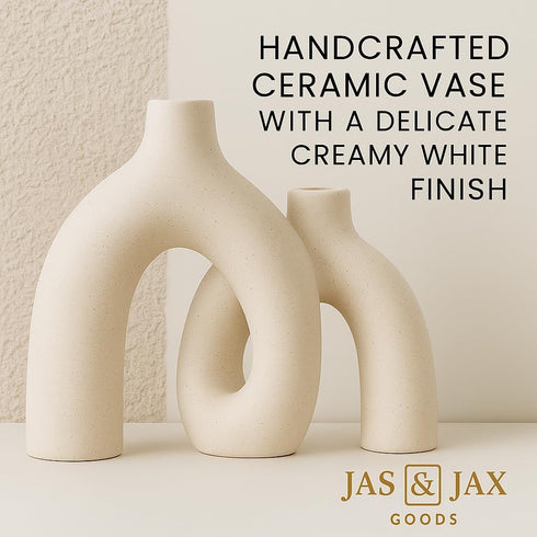 Jas & Jax Goods Set Cream White Decorative Vase - Modern Hug Donut Ceramic Vases by , Minimalist Boho Style Centerpiece