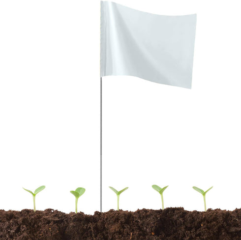 White Marking Flags for Lawn, 50 Pack Yard Flags, 4x5x15 Inch for Invisible Fence and Surveying