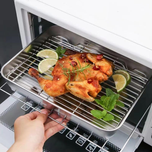 Stainless Steel Roasting Pan, Broiler Pan with Rack Set, Rectangular Roaster Perfect for Cooking and Baking.(9.3 * 6.9 * 2in) by QANYEGN