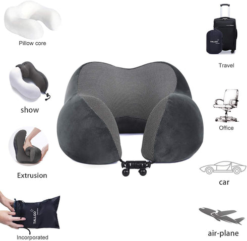 Travel Pillow, Best Memory Foam Neck Pillow for Sleeping, Airplane Car & Home Use (Grey)