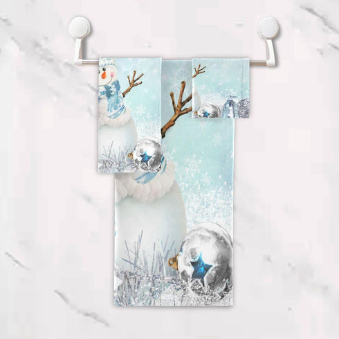 Sets, 3-Piece 1 1 1 Set 3 ALAZA Towel Bathroom Christmas Winter Snowman Towels Bath Towel Washcloth Hand Towel