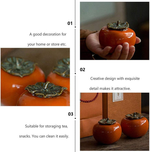 NUOBESTY Ceramics Glazed Persimmon Tea Storage Containers - Sealed Jar for Tea Coffee Spice Orange