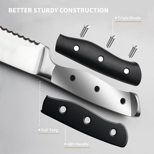 6-Piece Set, 4.7 Inch Alata Steak Knives with Serrated Edge Razor-Sharp Dinner Knives, Full-Tang Construction