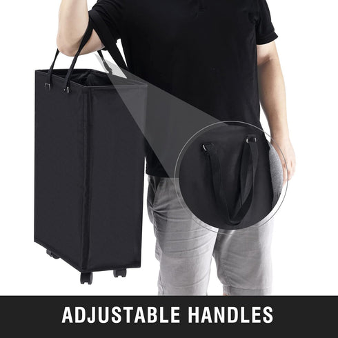 Slim Rolling Laundry Basket, 45L Small Hamper with Wheels and Adjustable Long Handles, Black